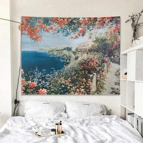 Decobites Rose Garden Tapestry Retro Oil Painting Wall Cloth for Bedroom Decor