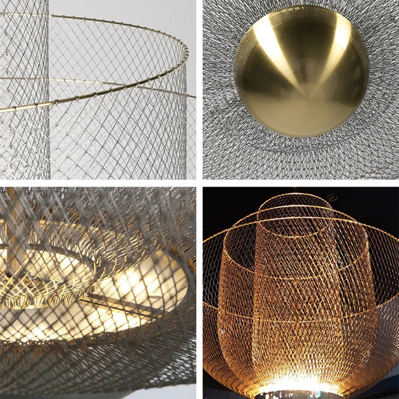 DecorBites™ Gold Mesh Grid Ceiling Chandelier: Dimmable LED Indoor Lighting