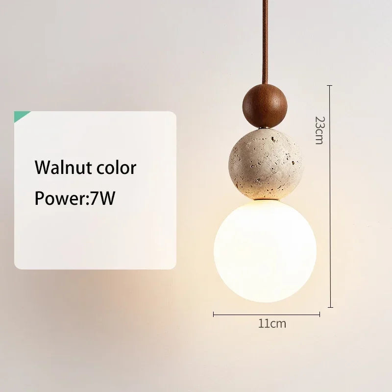 Cream Stone and Wood Bauhaus Pendant Light