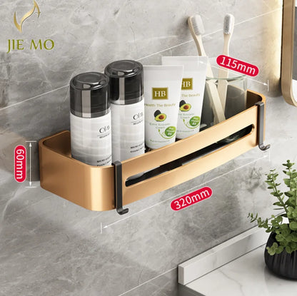 DecorBites™ Gold Bathroom Corner Shelf: Wall-Mounted Triangle Storage Rack for Toiletries