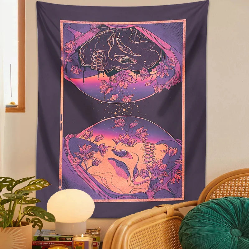 Decobites Psychedelic Skull Tapestry Wall Hanging Skeleton Mask Witchcraft Hippie Decor