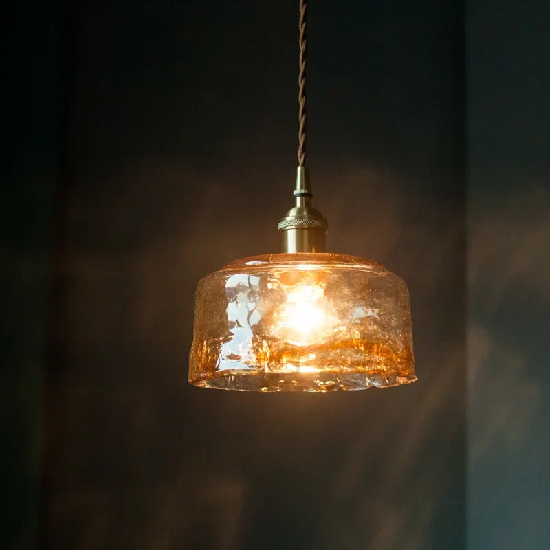 DecorBites™ Brass Amber Glass LED Pendant Light for Restaurant Bedside Kitchen Loft Bar