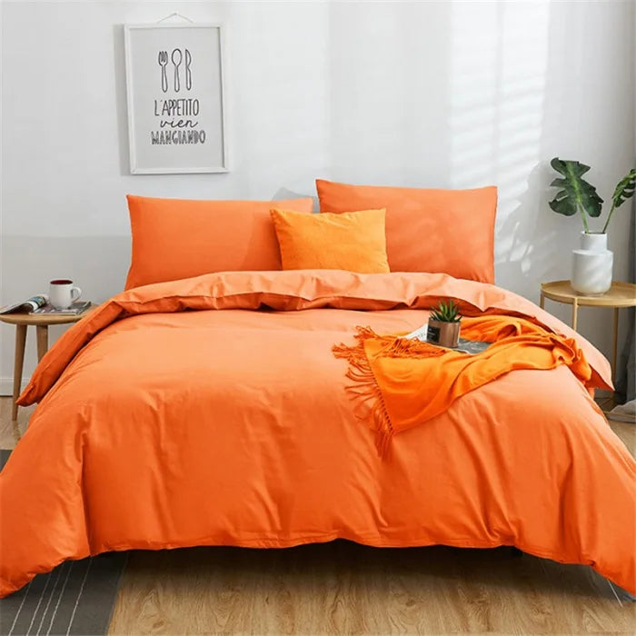 DecorBites™ Cotton 4pcs Bedding Set Double Queen Solid Color Duvet Cover Flat Bed Sheet
