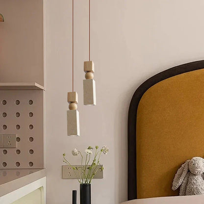 DecorBites™ LED Pendant Lamp Mid Century Modern Decor Yellow Travertine Wood Hanglamp