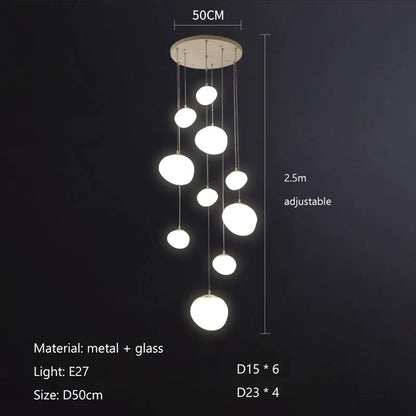 DecorBites™ Gregg Glass Suspension Light - White LED Cobblestone Pendant for Villa Staircase & Shop