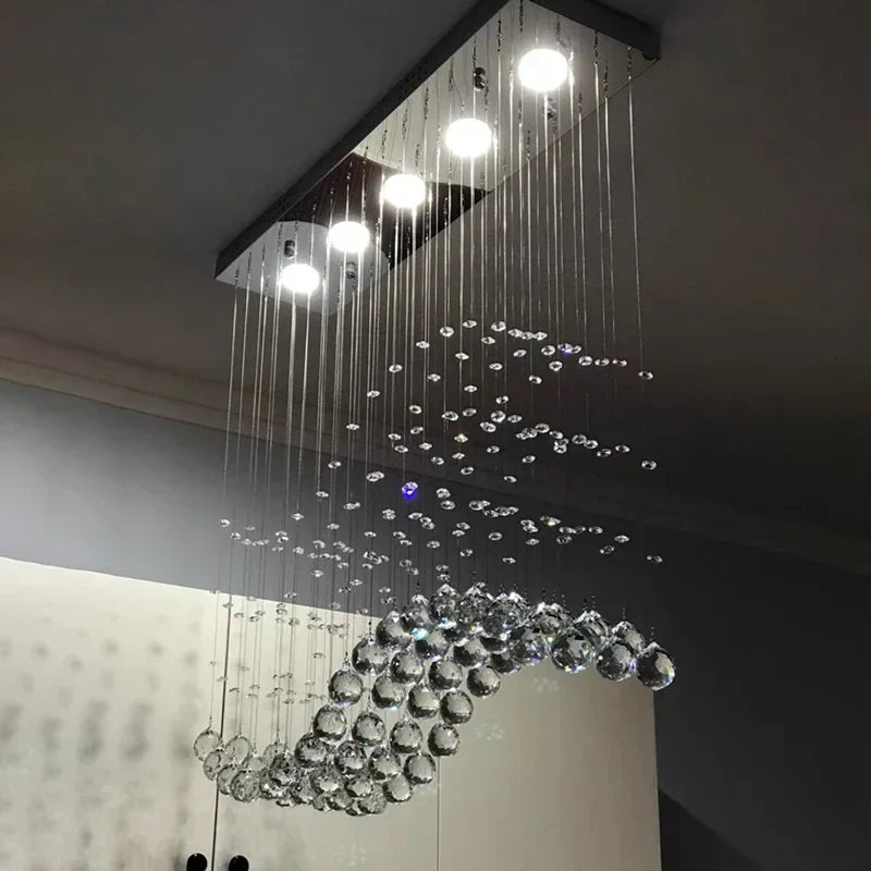 Lámpara de araña LED de cristal DecorBites™: Elegante lámpara colgante rectangular para el hogar, la oficina y la cafetería.