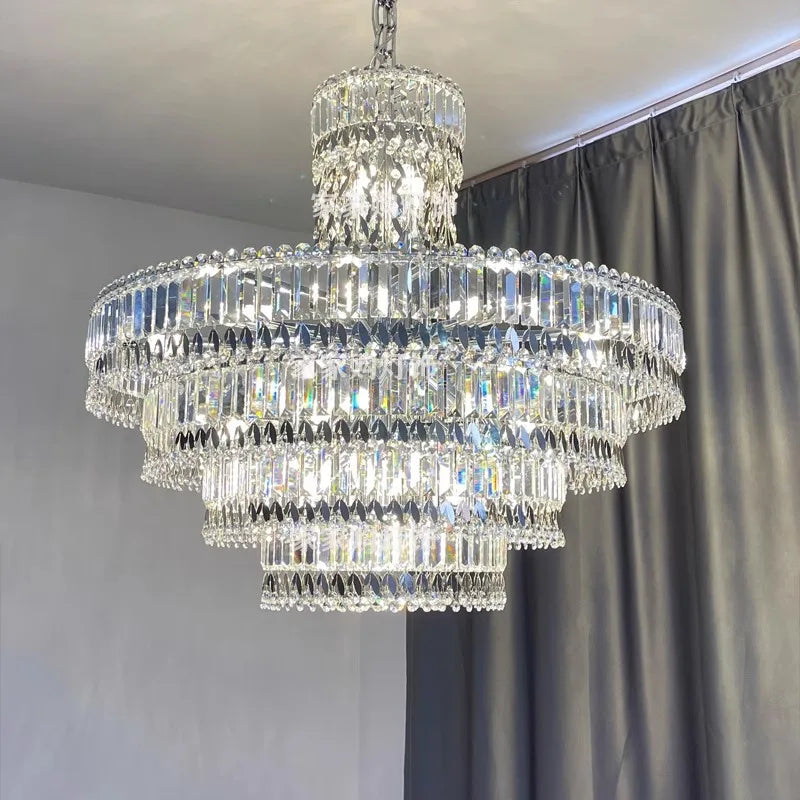 DecorBites™ Large Crystal Chandelier Chrome Hanging Lamp for Dining Room Decor