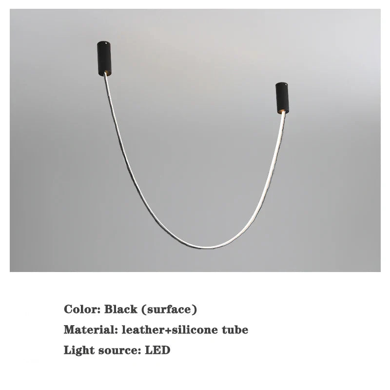 DecorBites™ Leather Luminous Line Chandelier | Modern Minimalist Duplex Dining Room Office Art Luxury Lamp