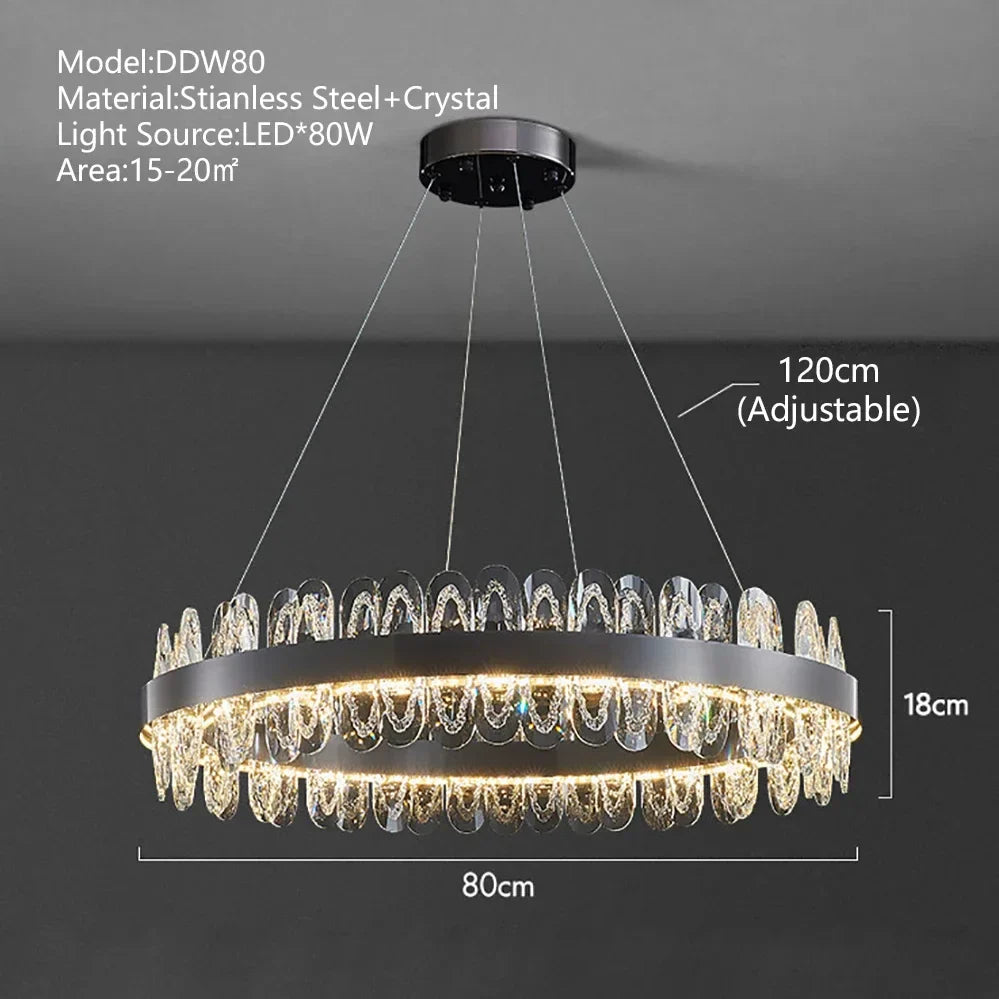 DecorBites™ Crystal LED Chandelier: Modern Luxury Interior Pendant Light for Living Room