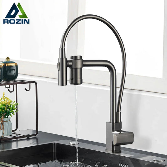 DecorBites™ Gun Grey Filtered Water Kitchen Faucet with Pull Down Sprayer