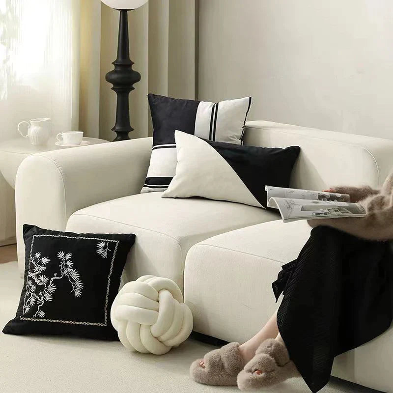 DecorBites™ Embroidered Black White Minimalist Cushion Cover Light Luxury Home Decor Pillow