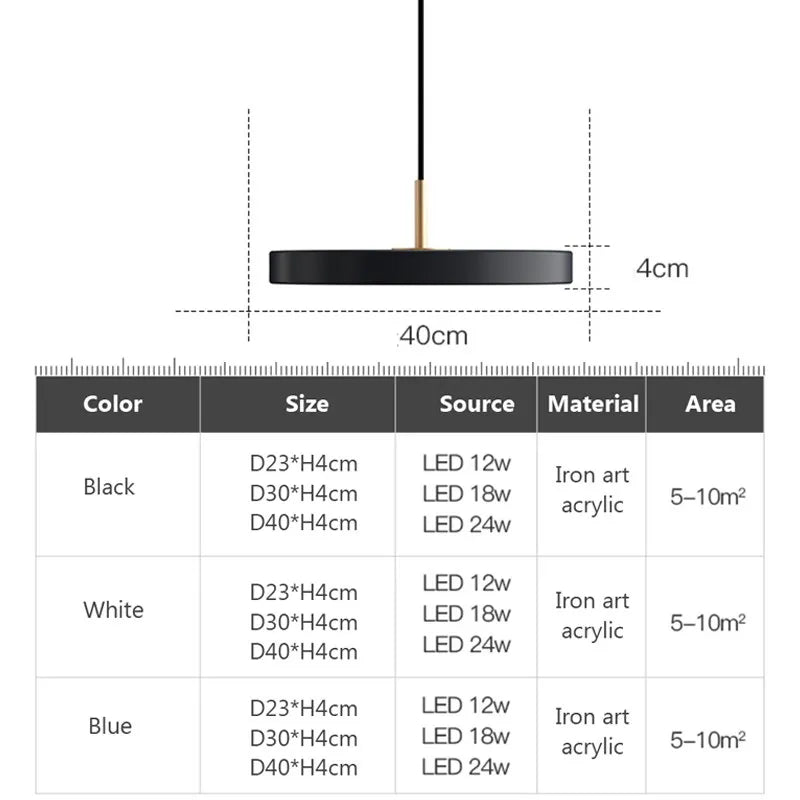 DecorBites™ LED Pendant Light: Iron, Black, White, Blue, Dining, Bedroom, Living, Study, Indoor.