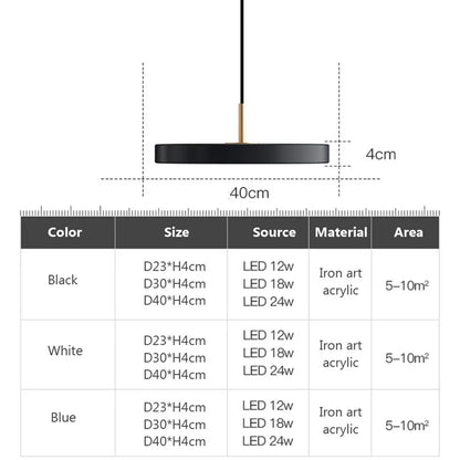 DecorBites™ LED Pendant Light: Iron, Black, White, Blue, Dining, Bedroom, Living, Study, Indoor.