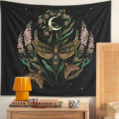 Decobites Death's Head Tapestry Wall Hanging Moon Flower Trippy Carpet Dorm Room Decor