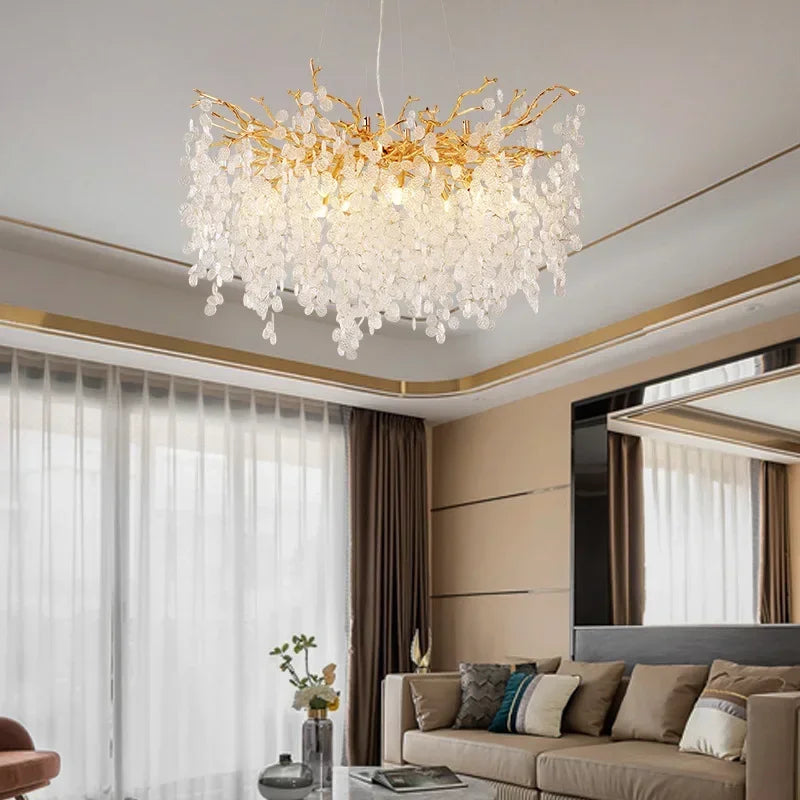 Gold Glass Pendant Chandelier Round L160cm
