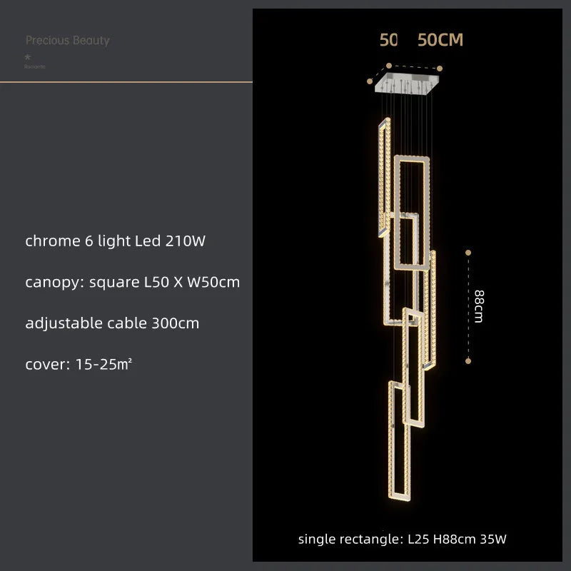 Lámpara colgante LED de cristal DecorBites™: Iluminación moderna y lujosa para escaleras