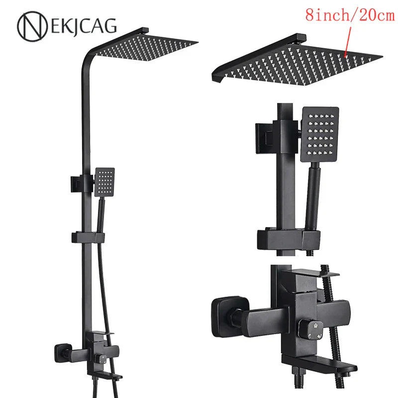 مجموعة صنبور دش DecorBites™ من الفولاذ المقاوم للصدأ باللون الأسود مع مخرج شلال - صنبور حوض استحمام من الكروم