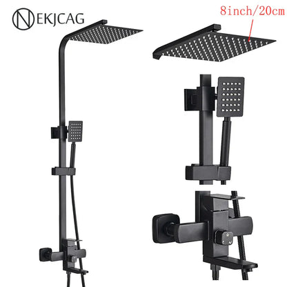 مجموعة صنبور دش DecorBites™ من الفولاذ المقاوم للصدأ باللون الأسود مع مخرج شلال - صنبور حوض استحمام من الكروم