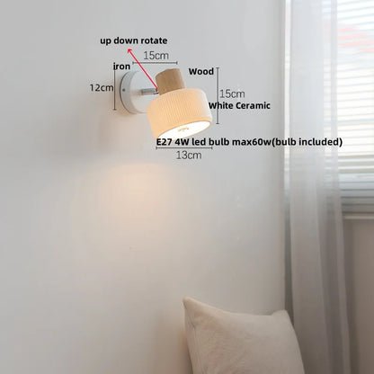 DecorBites™ LED Wall Lights Wood White Ceramic Rotate, Living Room Bedside Lamp