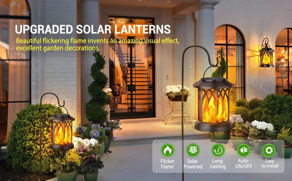 DecorBites™ Upgraded Flickering Flame Solar Lanterns - 2 Pack