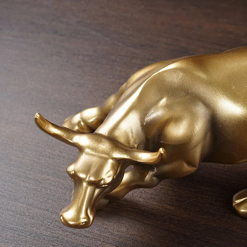 DecorBites™ Gold Wall Street Bull Statue: Office Decor, Living Room Ornament, Desk Decoration
