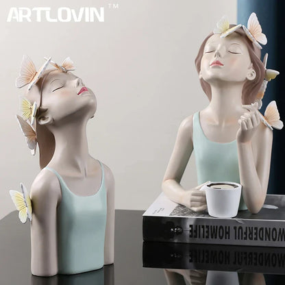 DecorBites™ Butterfly Fairy Resin Figurines with Gold Tray Home Decor Craft