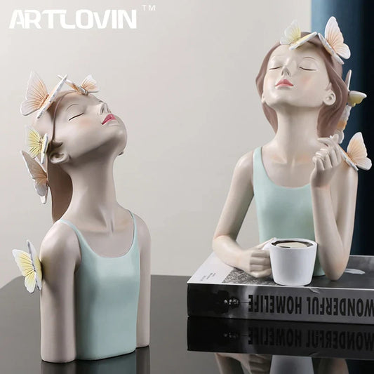 DecorBites™ Butterfly Fairy Resin Figurines with Gold Tray Home Decor Craft