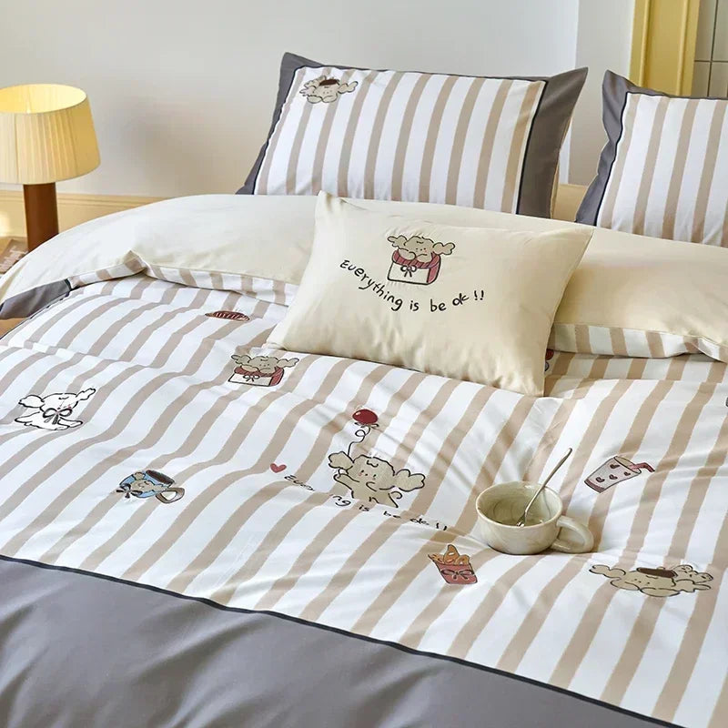 Decobites Luxury Embroidered Cotton Duvet Set with Sheet Quilt Pillowcases - Premium Bedding