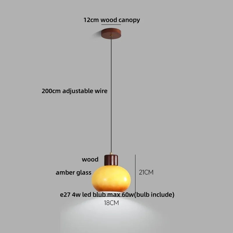 DecorBites™ Amber Glass LED Pendant Light for Kitchen Cafe Restaurant Rustic Wood Interior Lighting