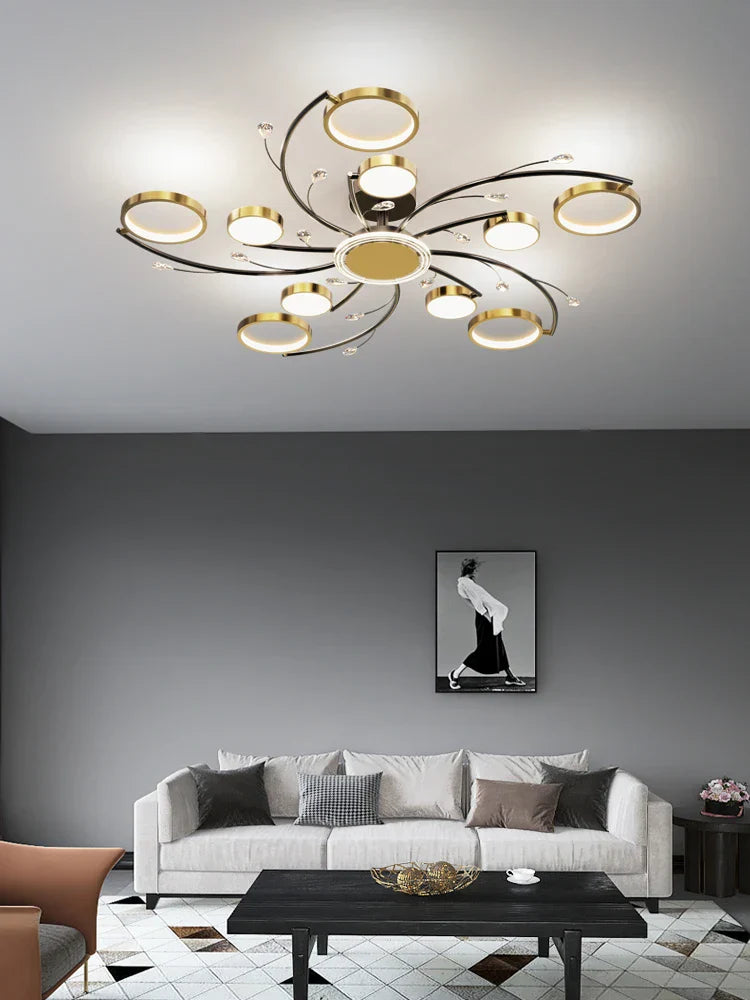 Lámpara de Araña LED de Aluminio Dorado Decorbites™ con Cristal K9, Luces de Lámpara Colgante de Lujo para la Decoración del Hogar