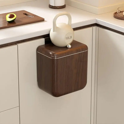 DecorBites™ Antique Style Wood Grain Hanging Kitchen Trash Can with Lid