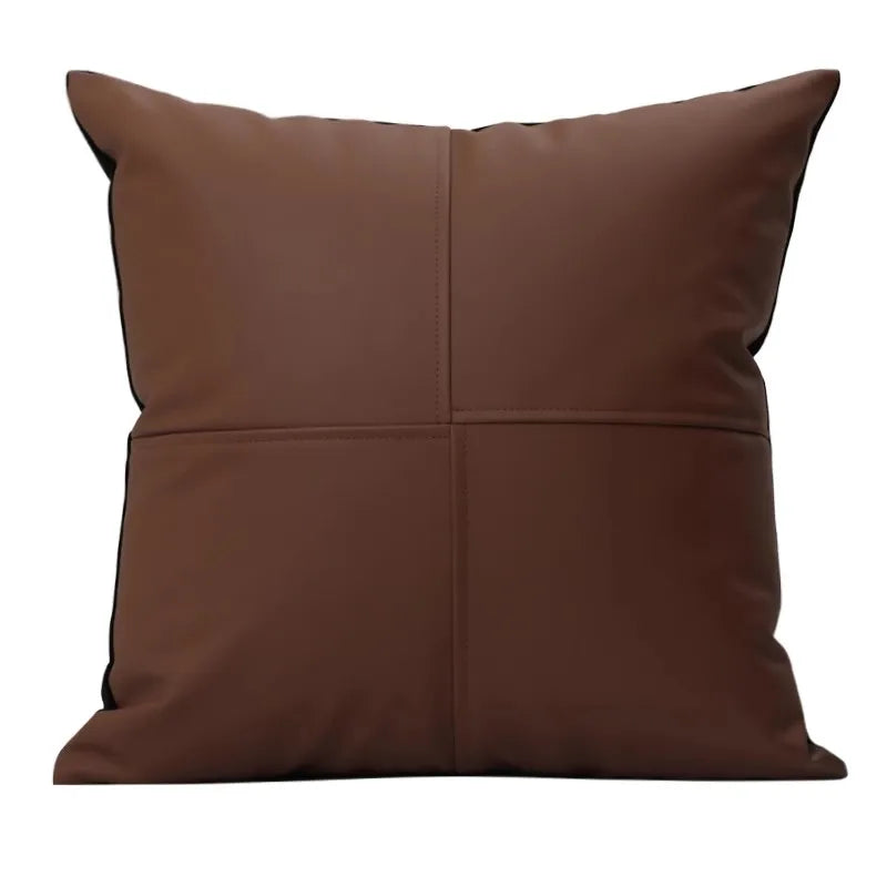Funda de cojín DecorBites™ geométrica de piel marrón con diseño de empalme, 45x45 cm, funda de cojín cuadrada de lujo