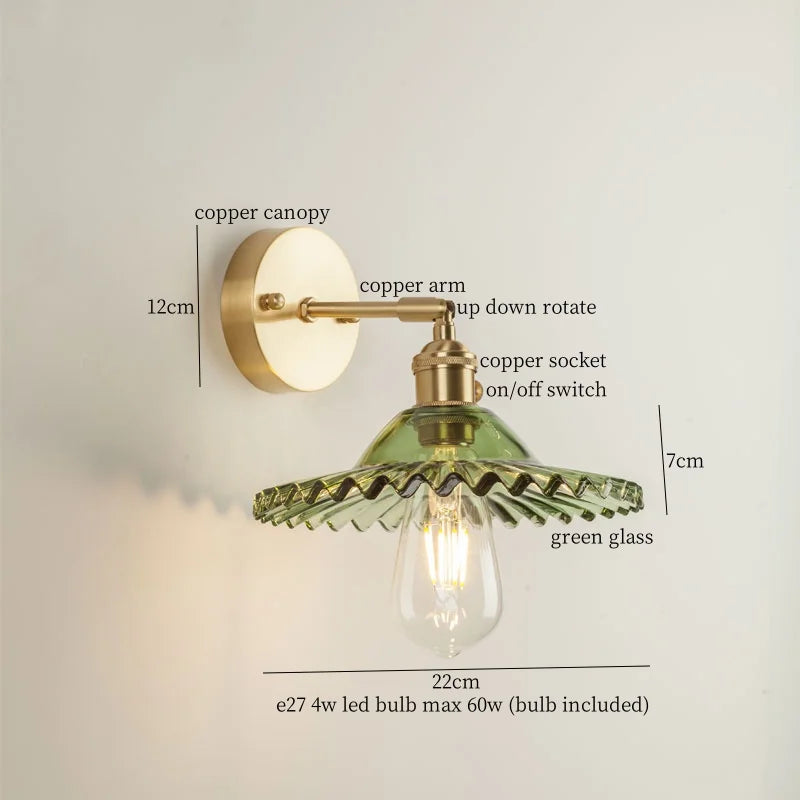 DecorBites™ Green Glass LED Wall Light Fixture | Modern Nordic Pull Chain Lamp
