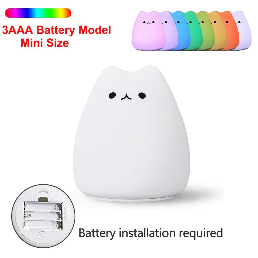 DecorBites™ Cat Silicone LED Night Light Touch Sensor 2 Modes Children Bedroom Lamp