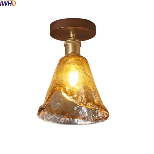 DecorBites™ Amber Glass LED Ceiling Light: Modern Aluminum Wood Kitchen Balcony Room Lamp