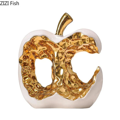 DecorBites™ Ceramic Apple Sculpture Desk Decoration - Gold-plated Hollow Out Craft, Room Aesthetic Ornament