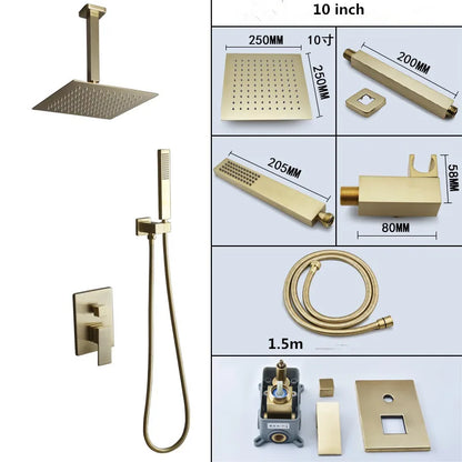 DecorBites™ Brushed Gold In-Wall Shower Set with Rainfall Shower Head 8-12"