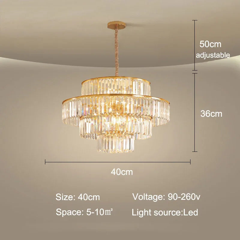 DecorBites™ Golden Crystal Chandelier Pendant Light for Luxurious Living Room, Dining Room, Bedroom