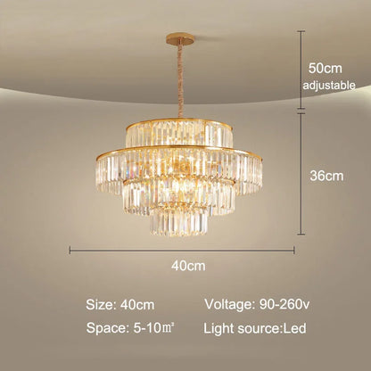 DecorBites™ Golden Crystal Chandelier Pendant Light for Luxurious Living Room, Dining Room, Bedroom
