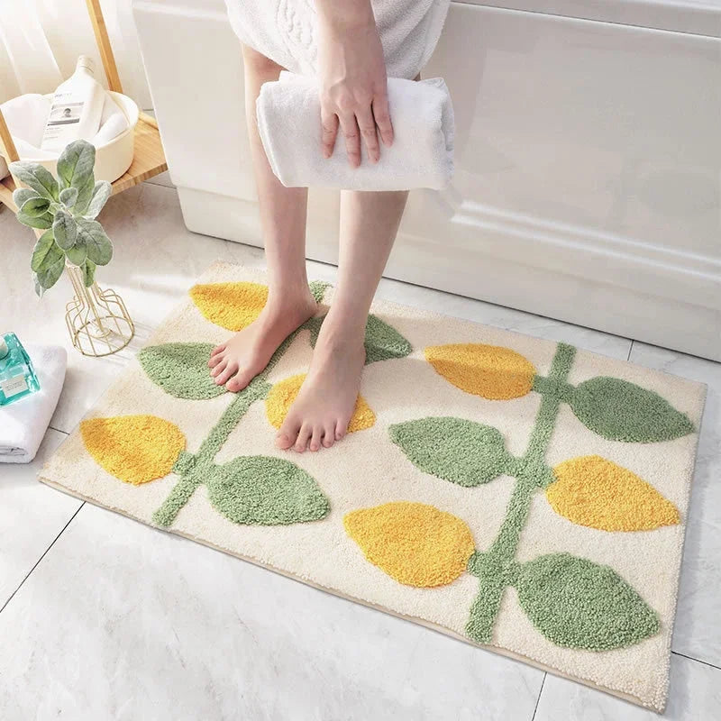 Decobites Flocked Thickened Bathroom Door Rug Super Absorbent Anti-Slip Soft Carpet