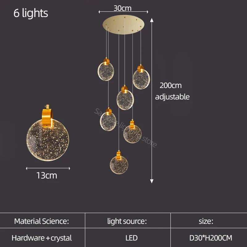 Lámpara de escalera LED de cristal DecorBites™ para sala de estar nórdica, villa y restaurante