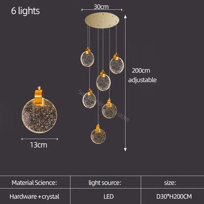 Lámpara de escalera LED de cristal DecorBites™ para sala de estar nórdica, villa y restaurante