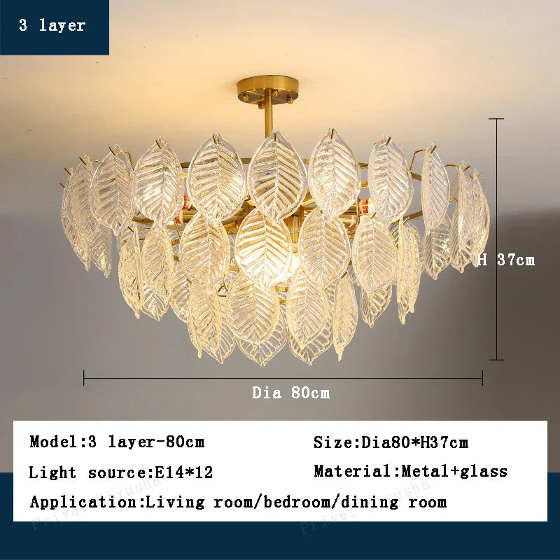 DecorBites™ Leaf Glass Chandelier Pendant Light Luxury Dining Room Ceiling Fixture