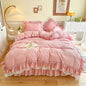 Decobites Korean Princess Style Double Ruffle Bedding Set for Queen King Bed