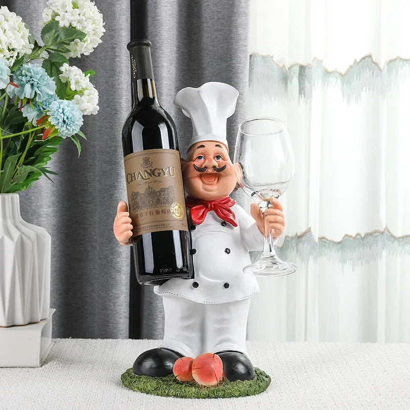 DecorBites™ Cartoon Chef Resin Wine Rack Storage Holder Kitchen Home Decor Figure sculptured host rack