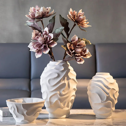 مزهرية خزفية حلزونية هندسية من DecorBites™، أصيص زهور، طبق فاكهة، إكسسوارات ديكور منزلي