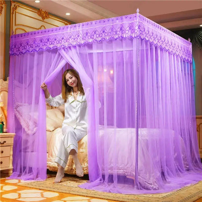 Decobites Mosquito Net Canopy for Queen Double Bed - Lace Pleated Embroidery Square