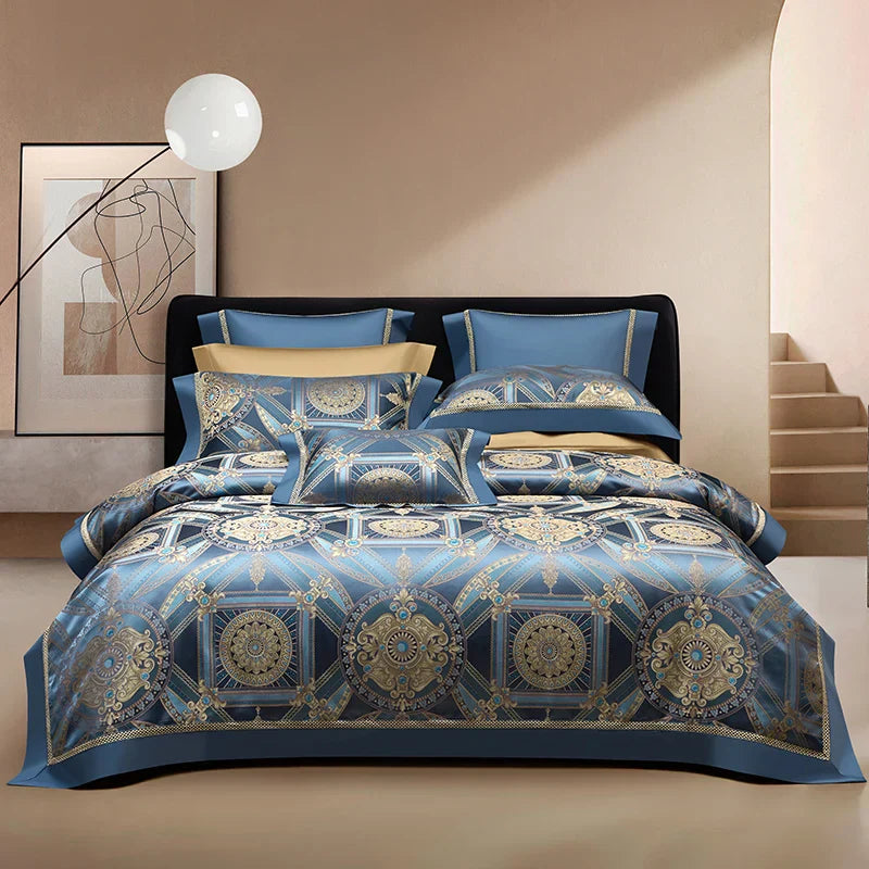 Decobites Luxury European Jacquard Duvet Cover Set with Satin Finish