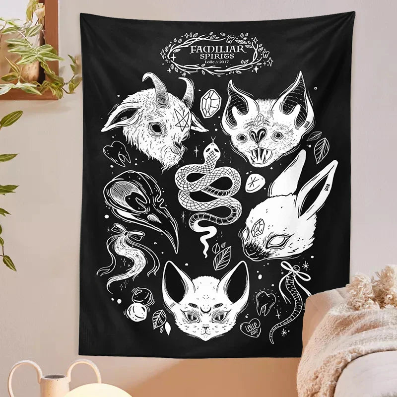 Tarot Cat Tapestry Wall Hanging for Witchy Vibes & Mystical Decor by Decobites