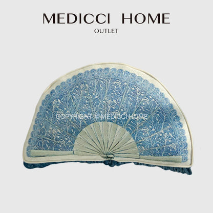 DecorBites™ Chinoiserie Blue Wavy Fan Pillowcase Bohemian Print Lumbar Cushion Cover